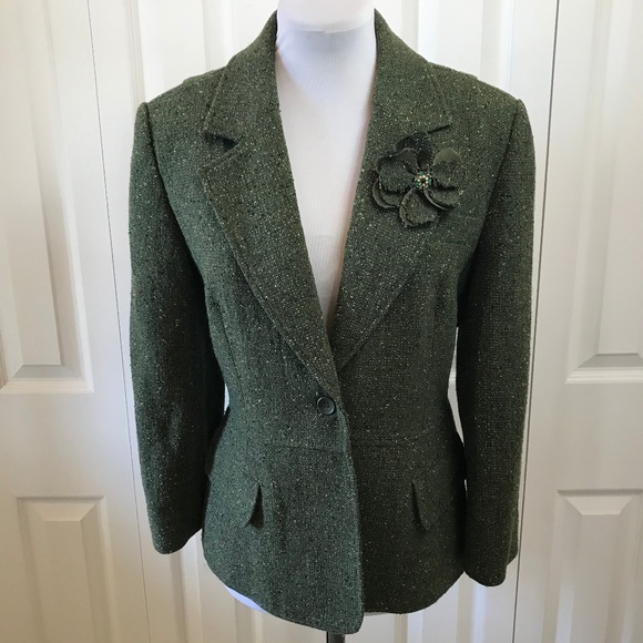 Daisy Fuentes Jackets & Blazers - Daisy Fuentes Green Tweed Blazer Jacket w/ Pin 14